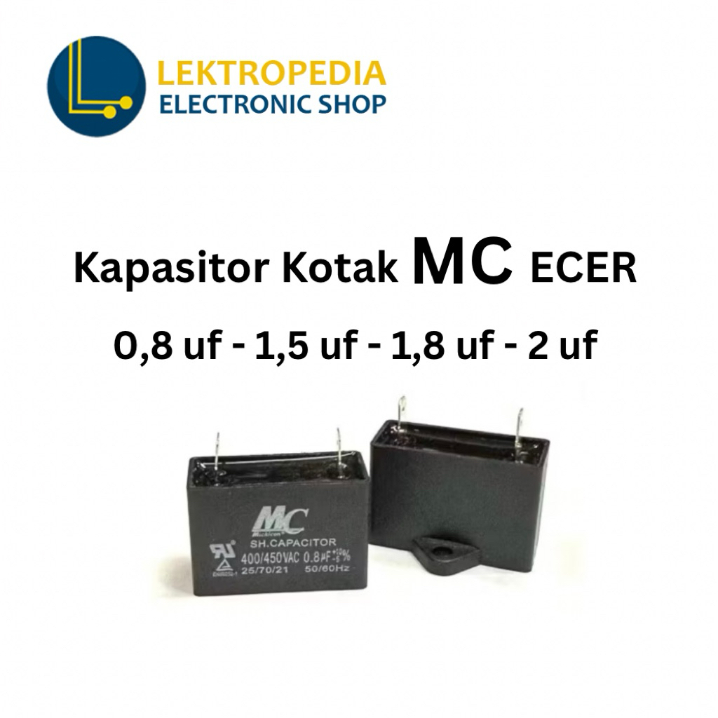Kapasitor ECER MC Kotak 0,8uf 0.8uf 1,5uf 1.5uf 1,8uf 1.8uf 2uf Soket 400v 450v Kipas Angin Fan 0,8 
