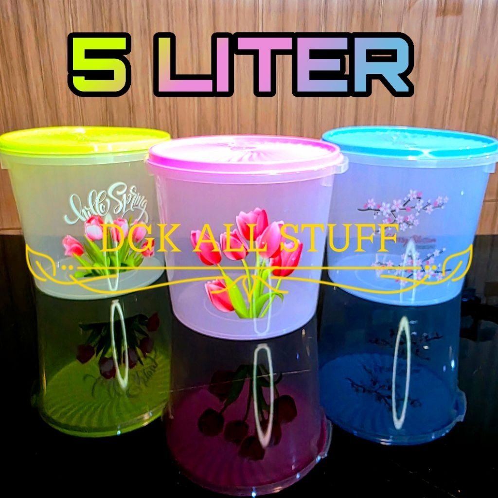 Toples Stoples Sealware Tempat Penyimpanan Kue Kerupuk Peyek Snack Lebaran Bulat Motif Gambar Bergam