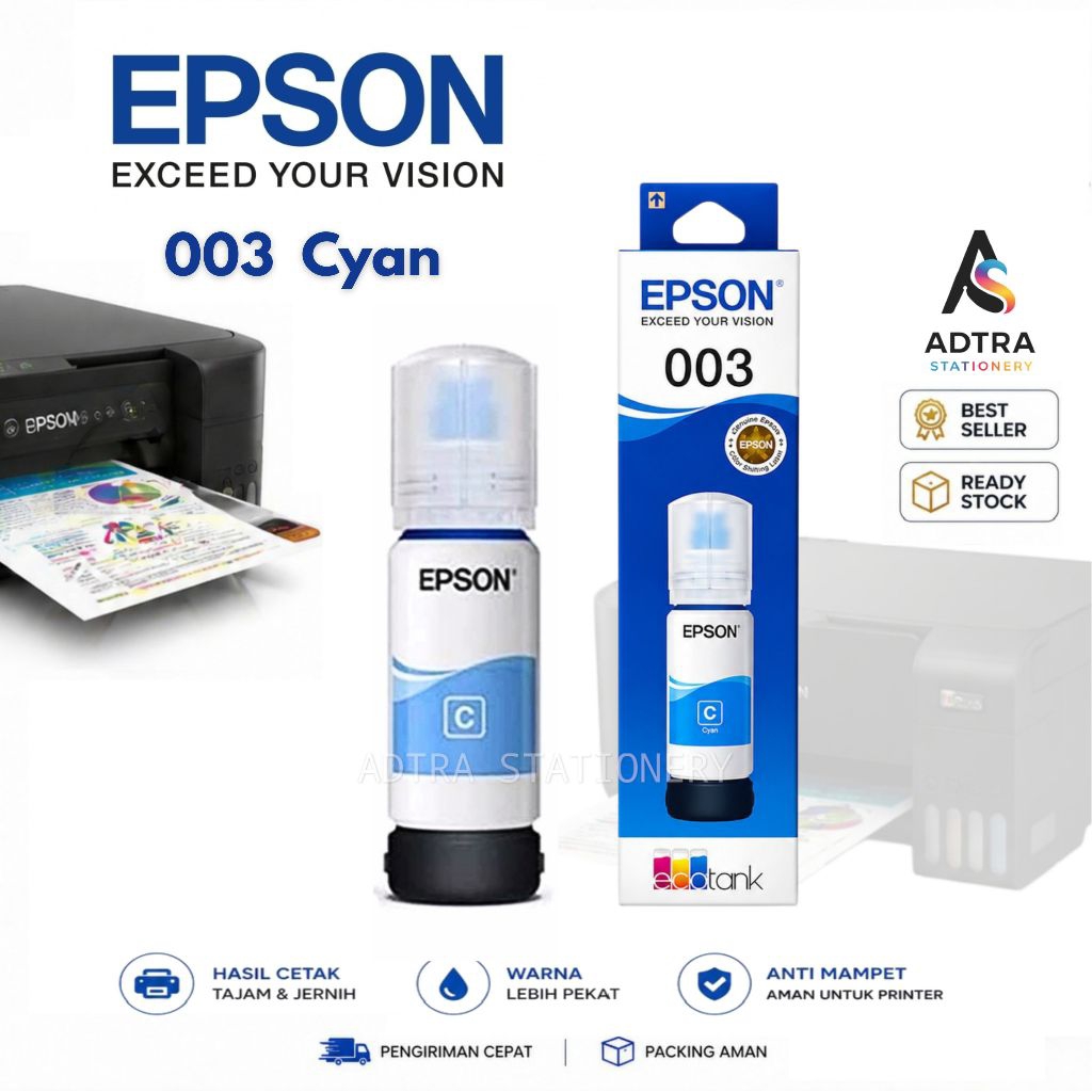 Tinta Printer Epson 003 Cyan Original Printer For Printer : L1110 L3110 L3150 L5190