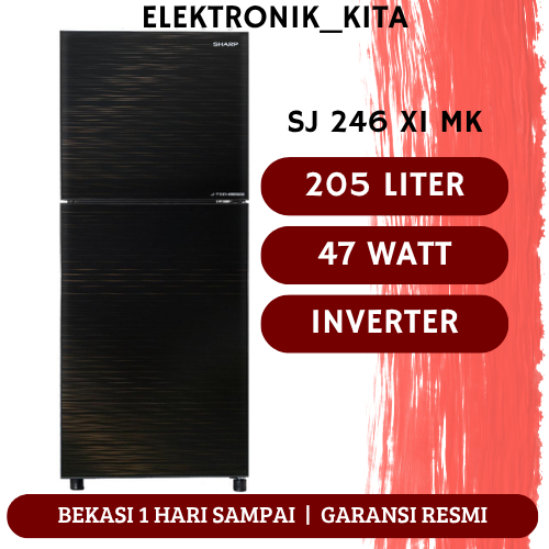 SHARP KULKAS 2 PINTU 205 LITER SJ-246XI SJ246XIMK SJ-246XI-MK SJ 246 XI MK INVERTER GARANSI RESMI