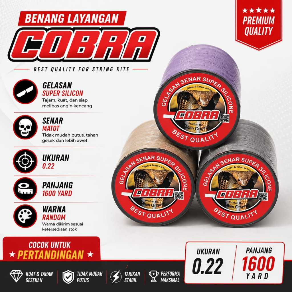 Gelasan Layangan COBRA - Senar Matot 022 Panjang 1600 Yard - Bahan Senar Matot Putih, Tekstur Garang