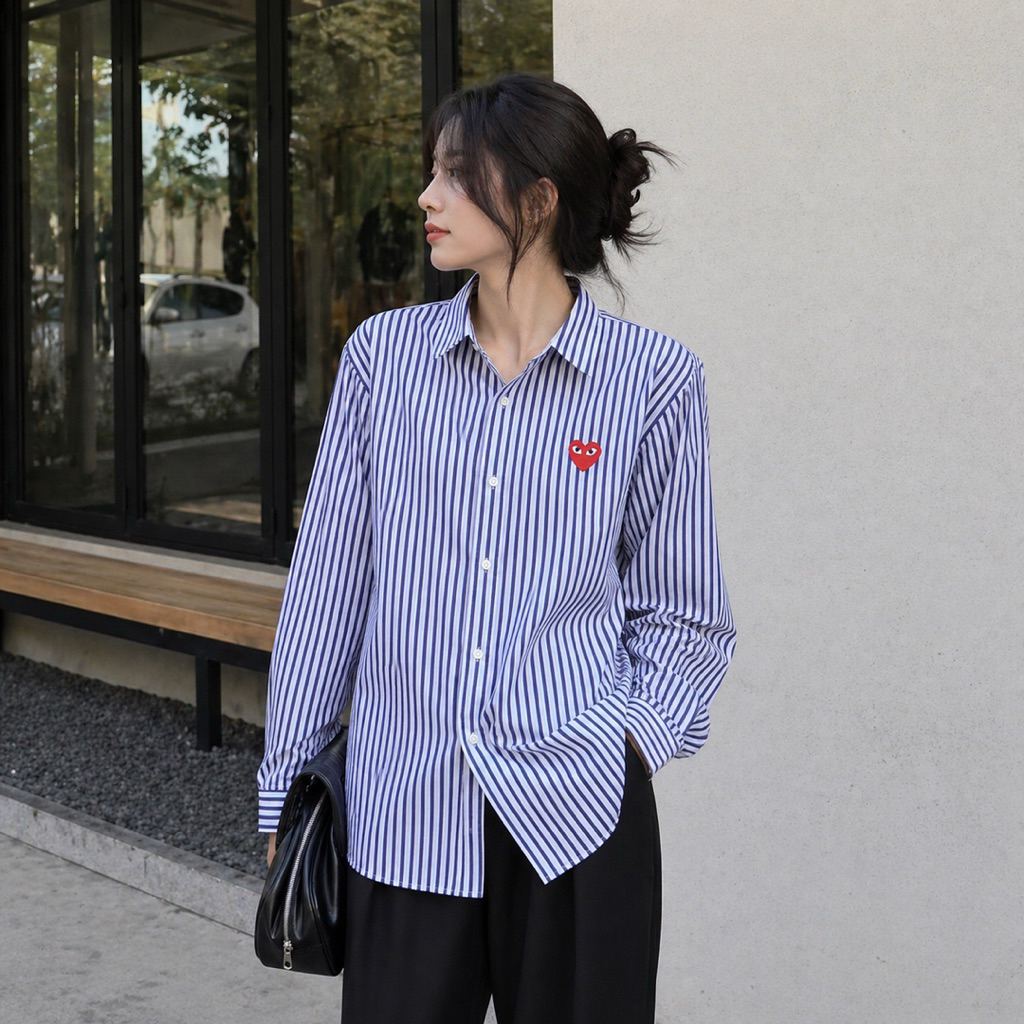 kemeja cdg salur stripe wanita premium