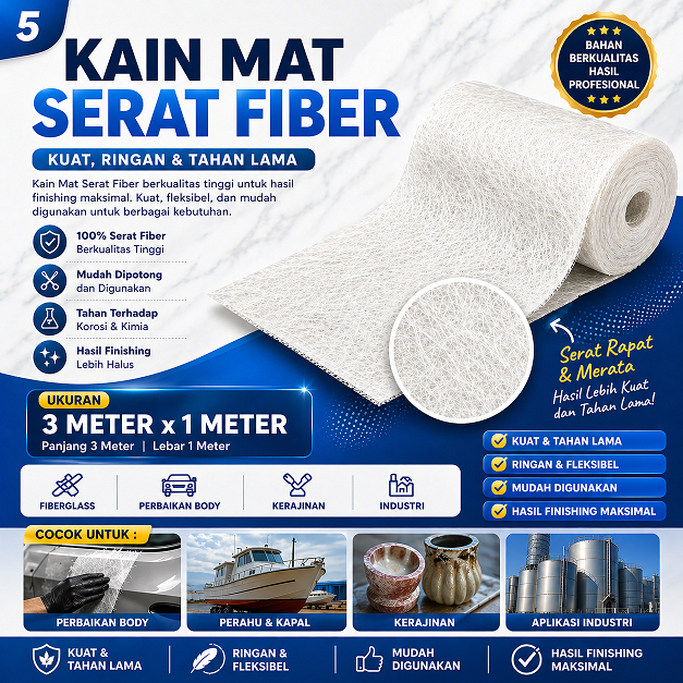 Serat Fiberglass 1Kg Anti Bocor Kain Mat Fiber Waterproofing Tambal Dak Atap Talang Air Kolam Beton 