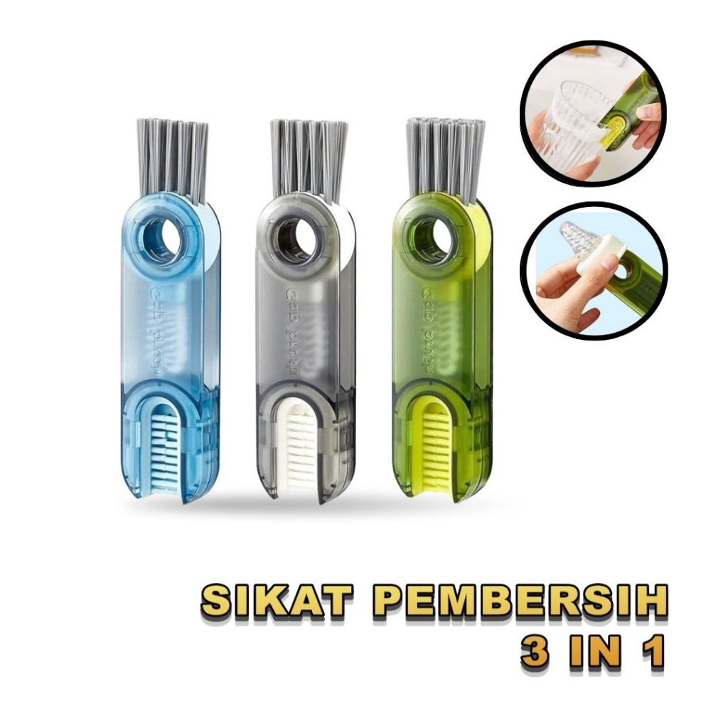 Sikat Pembersih 3in1 Sikat Pembersih Botol Serbaguna Alat Gosok Pembersih Mulut Gelas WM-11