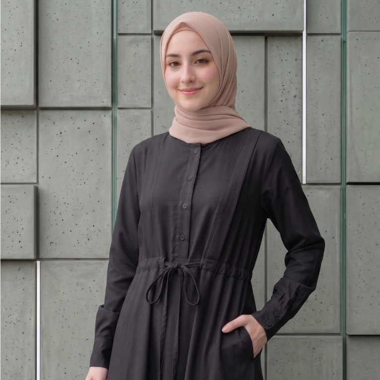 GAMIS POLOS HITAM BAHAN TOYOBO DESIGN SIMPLE ELLEGANT