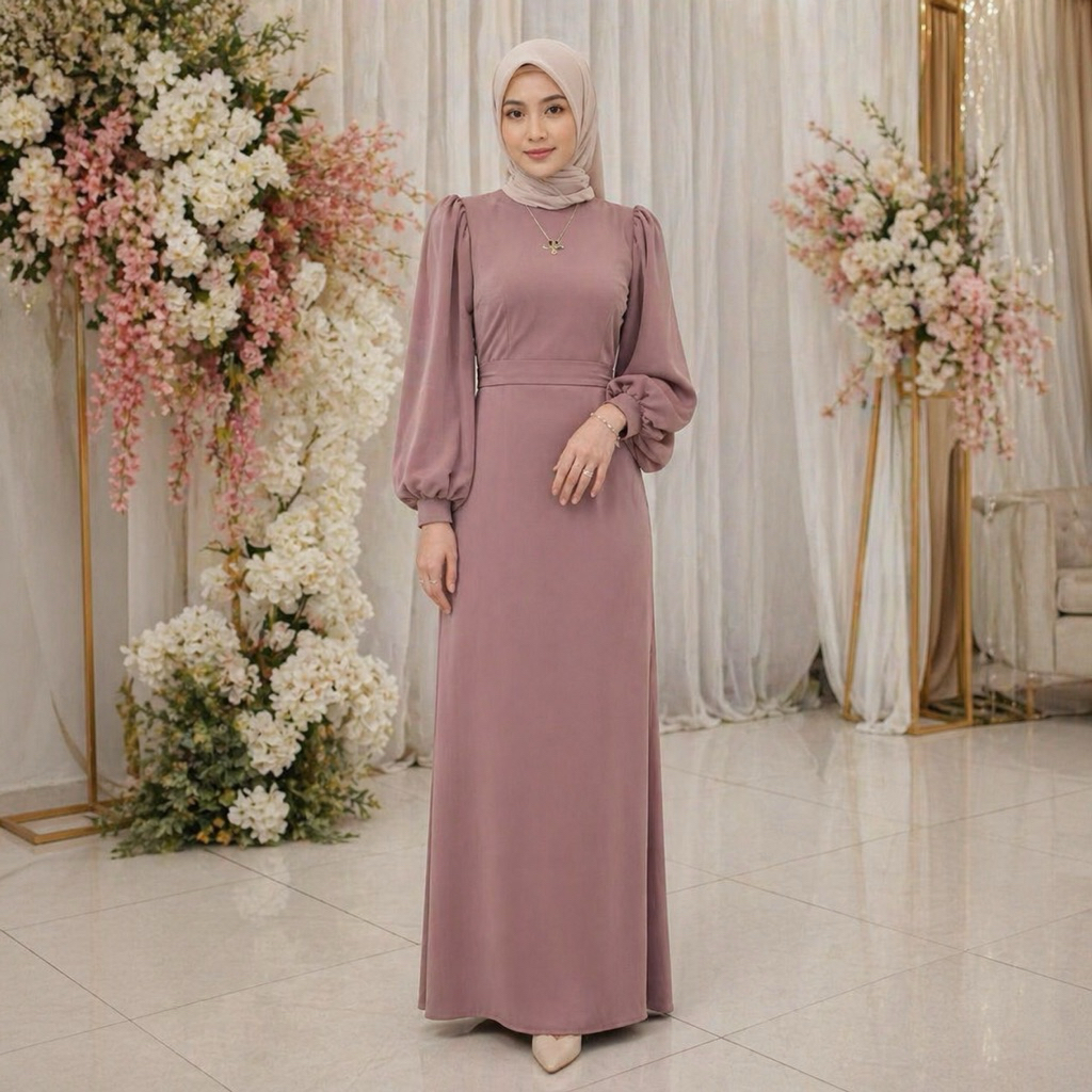 Chiobushop - Zuleika Long Dress Lengan Balon | Party Bridesmaid Kondangan Pesta Korean Dress Wanita 