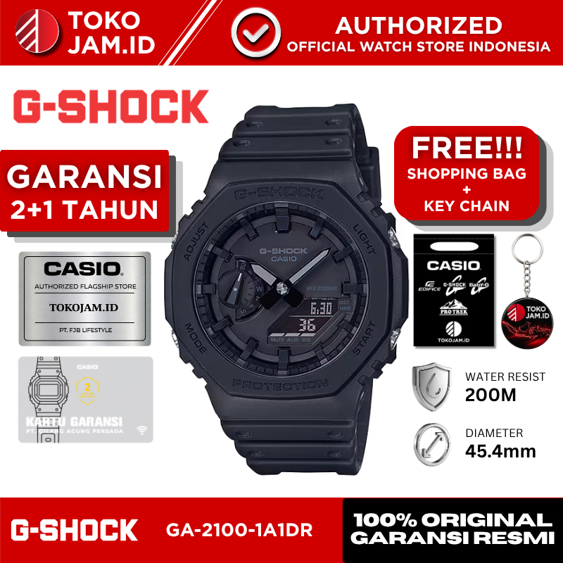 Jam Tangan Pria Casio G-Shock GA-2100-1A1DR Original Analog Digital Black All Black Carbon Core Guar