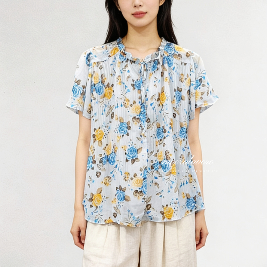 AURIEL FLORAL PLEATS LOOSE TOP KOREAN STYLE READY BANGKOK BKK PREMIUM COLLECTION