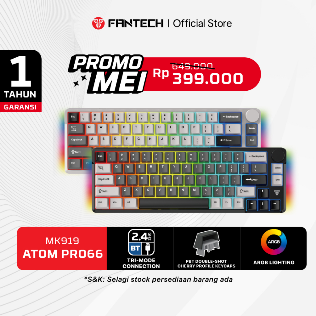 Fantech ATOM PRO 66 Layout 65% Cherry Profile Wireless Keyboard Mechanical Gaming Hotswap 5 Pin MK91