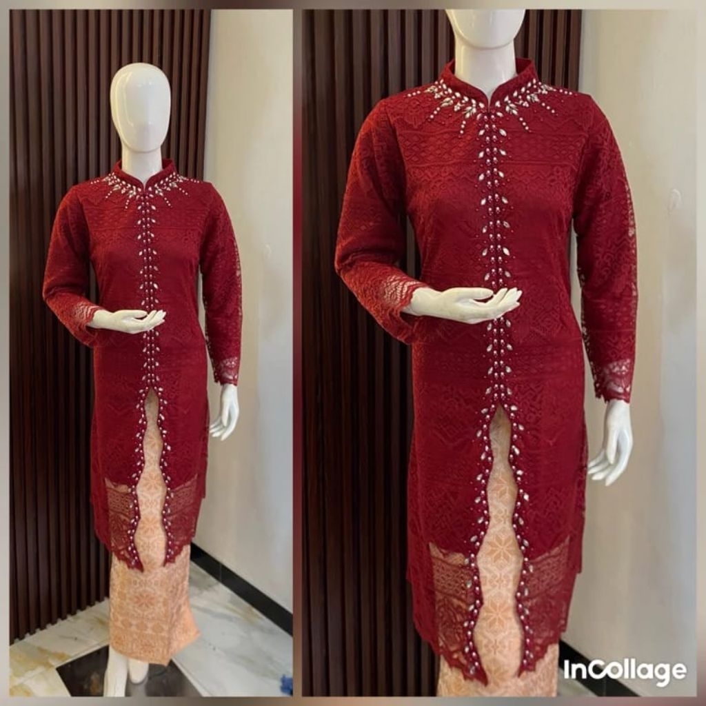 SC>>Setelan Tunik Burkat  Payet Zig-Zag Busui / kebaya Modern / Baju tunik Ibu besan