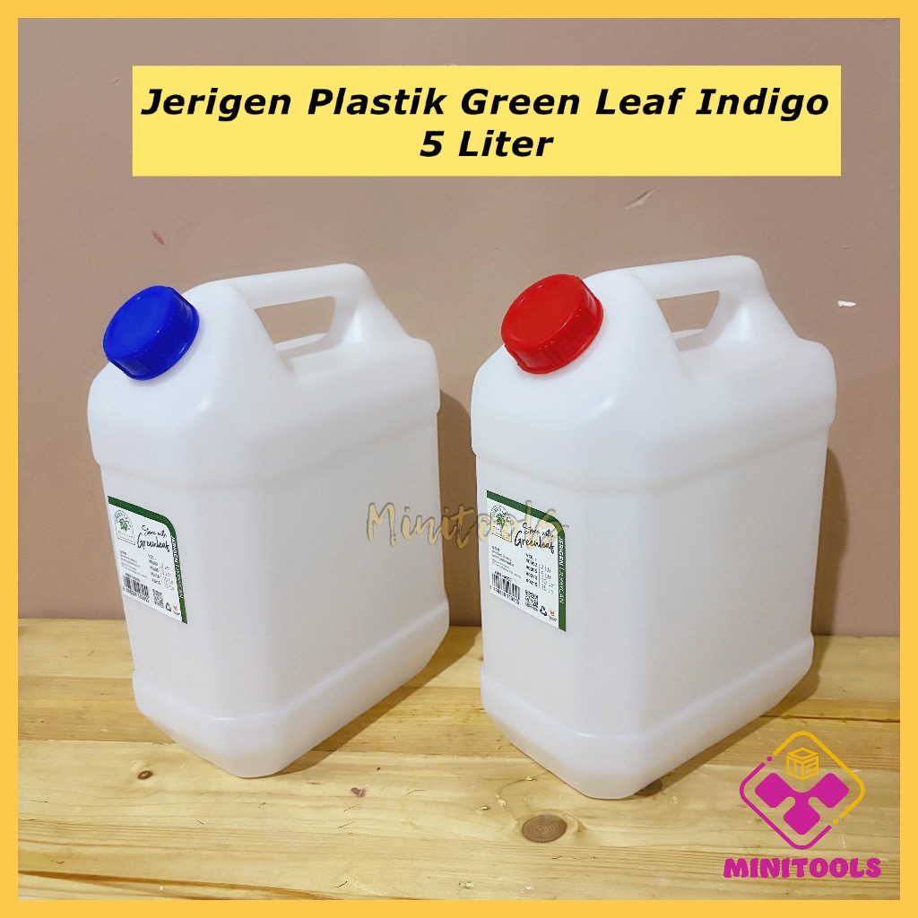 Jerigen 5 Liter Green Leaf - Desain Segi, Warna Putih, Bahan Tebal