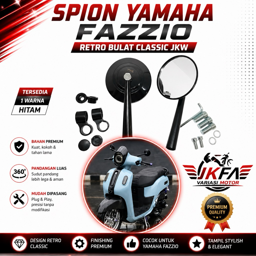 Spion Yamaha Fazzio Retro Classic Bulat JKW - Spion  Fazzio Hybrid - Aksesoris Fazzio