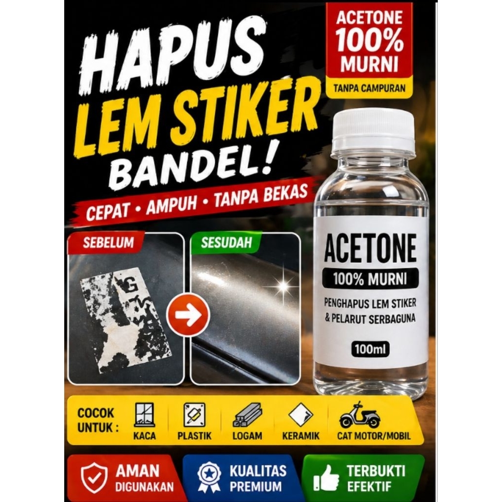 Acetone 100ml Penghapus Lem Stiker Kuku Resin Cepat Bersih