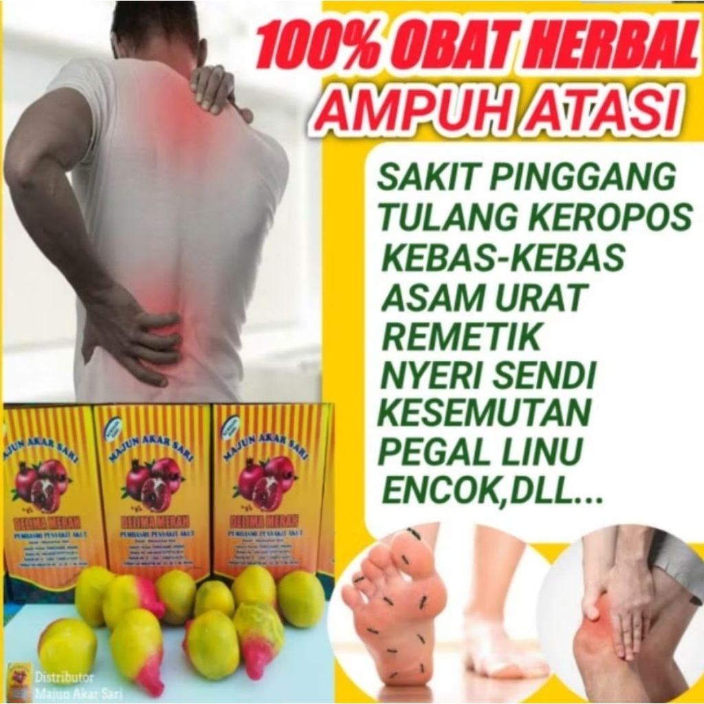 MAJUN AKAR SARI DELIMA MERAH Obat Herbal Asam Urat Rematik Nyeri Sendi Kebas-Kebas Stroke Saraf Keje