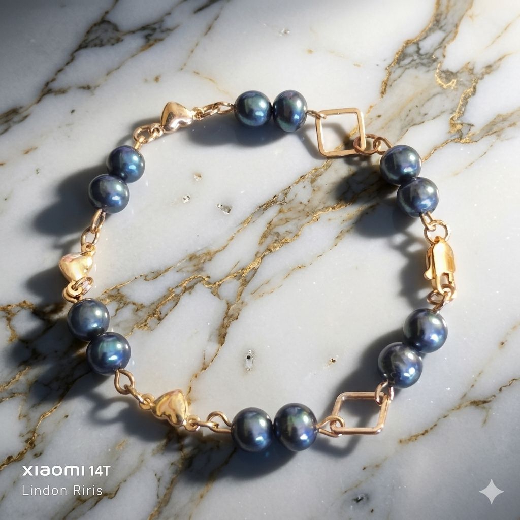 Gelang lilit mutiara tawar asli Lombok warna hitam kebiruan