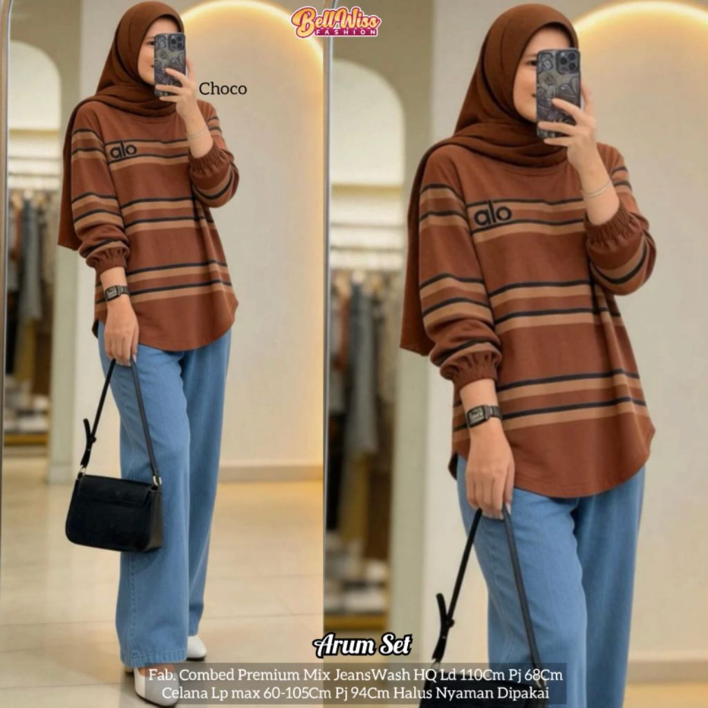 ARUM SET KAOS KNIT + CELANA JEANS •ARUM SET BY BELLWISS
