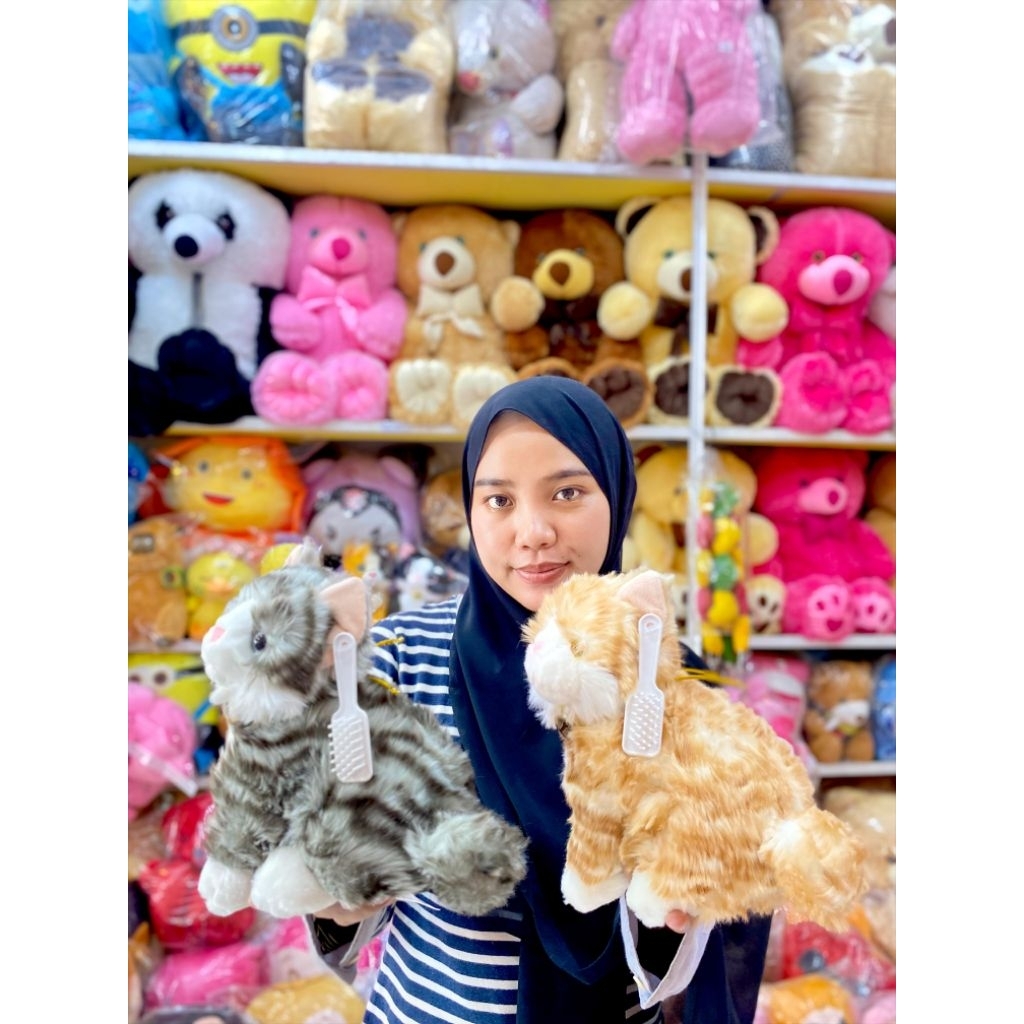 Kucing Anggora lucu kucing sisir gemerincing Boneka kucing super lembut mainan anak anak balita