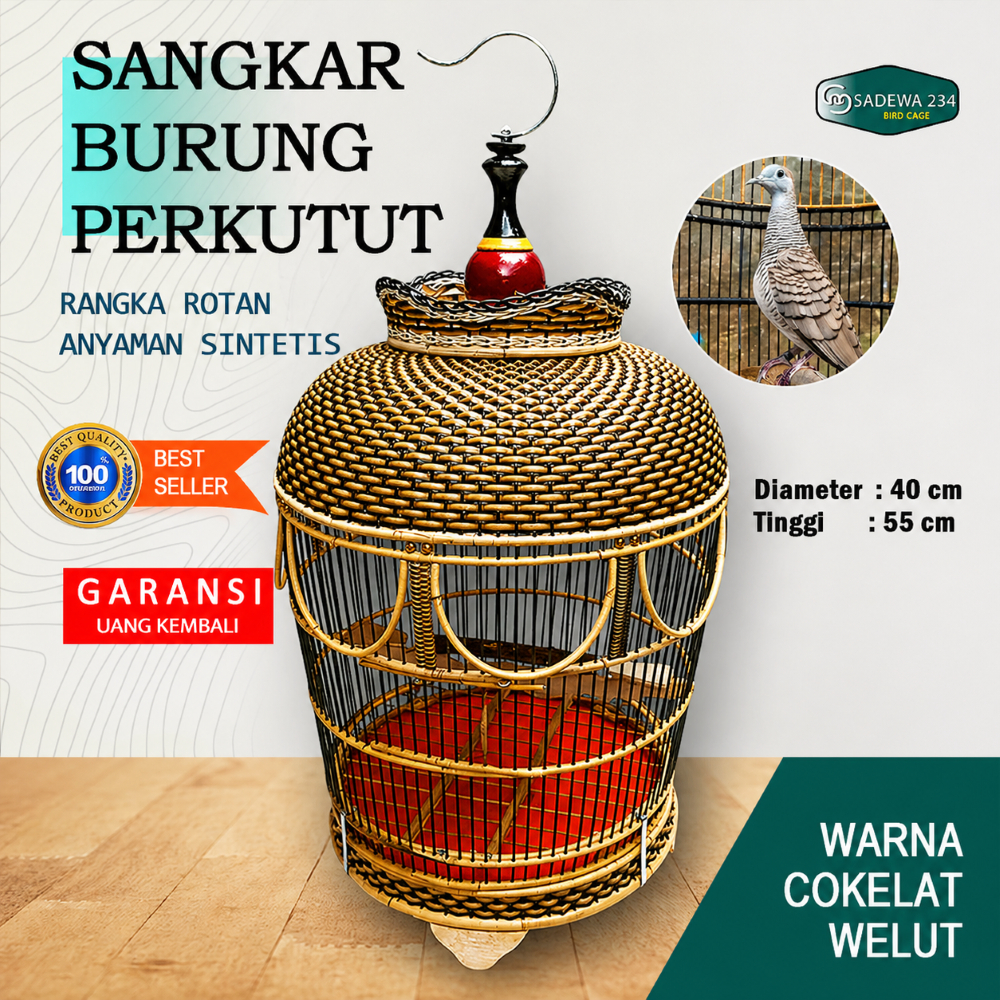 Sangkar perkutut rotan mahkota anyaman sintetis berkualitas kuat dan awet