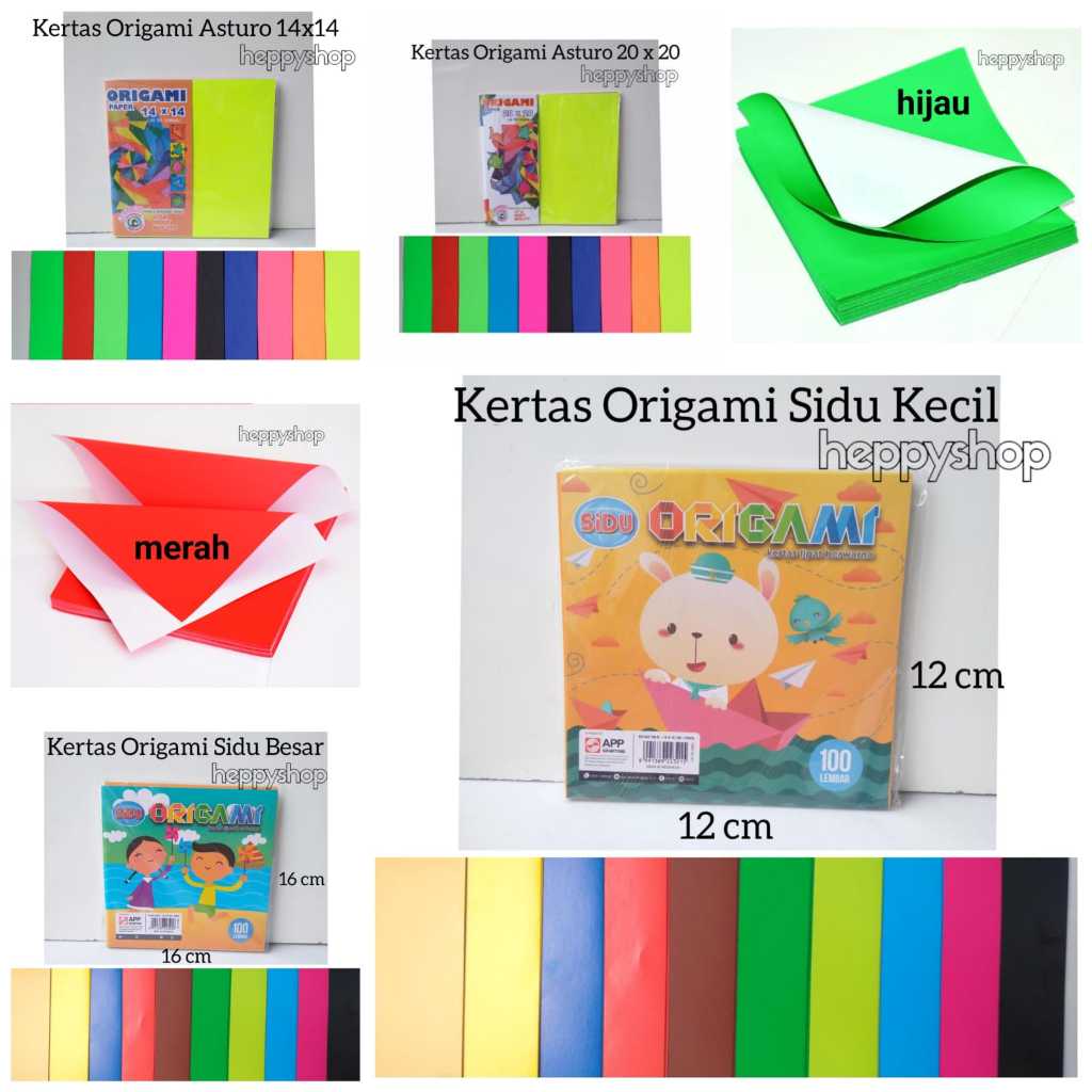 Kertas Origami Sidu Kecil, Besar, Asturo 14 x 14, Asturo 20 x 20, Merah Putih Hijau Natal,Glitter,Me