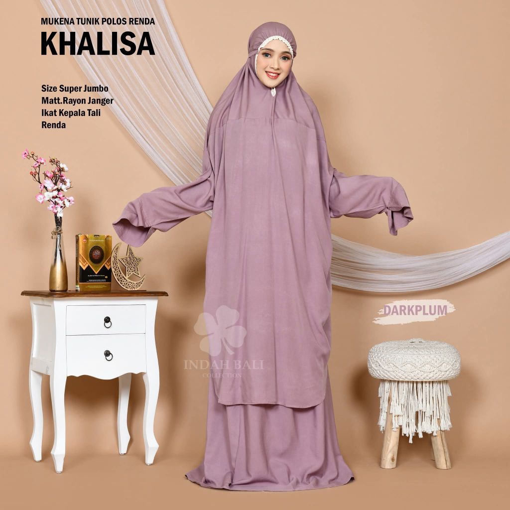 Mukena Bali Khalisa Polos Renda Tunik Berlengan (atas bawah/putusan)