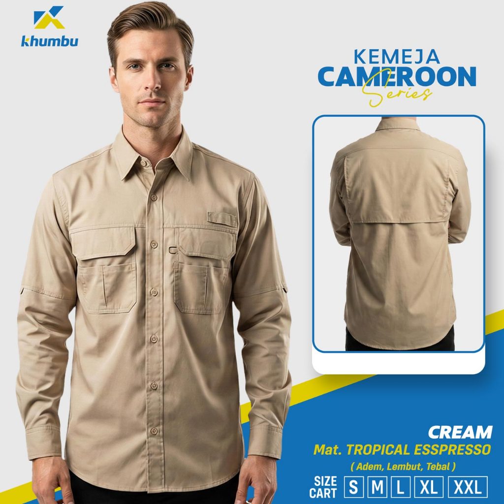 Kemeja Casual PDH Lengan Panjang Cameroon Series CREAM | Kemeja Kerja Pria Semi Formal By KHUMBU