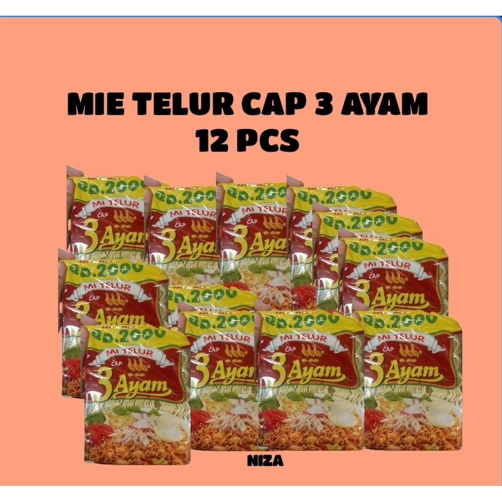 [12 PCS ]Mie Instan Telur CAP 3 Ayam Mi Kering 120gr - Praktis, Lezat, Cepat