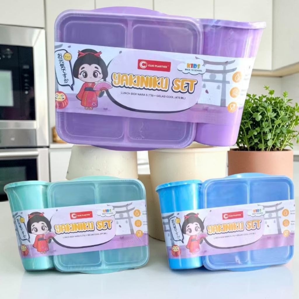 Yakiniku set plastik murah / lunch box + botol minum murah / Souvenir Kitchenware