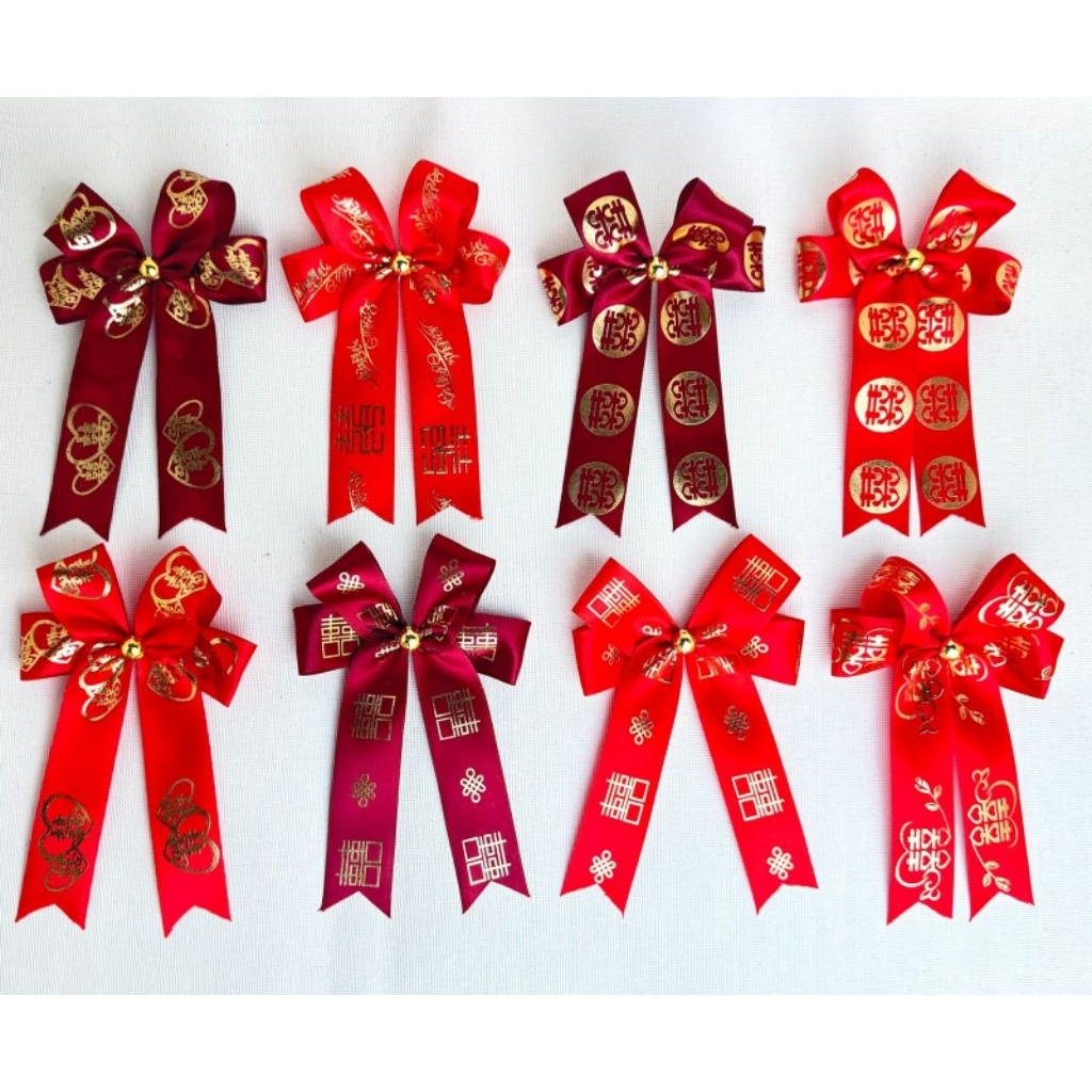 1PC - Pita Hias Kado Pernikahan Motif Xi/Pita Hias Pernikahan Merah Gold/Pita Satin Merah Gold Hiasa