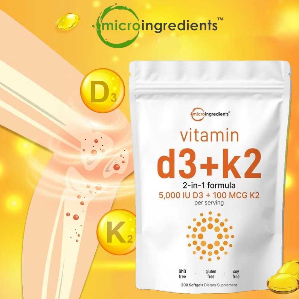 300 Softgel Micro Ingredients Vitamin D3 5000IU K2 100mcg - Dukung Kesehatan Tulang, Sendi, dan Jant