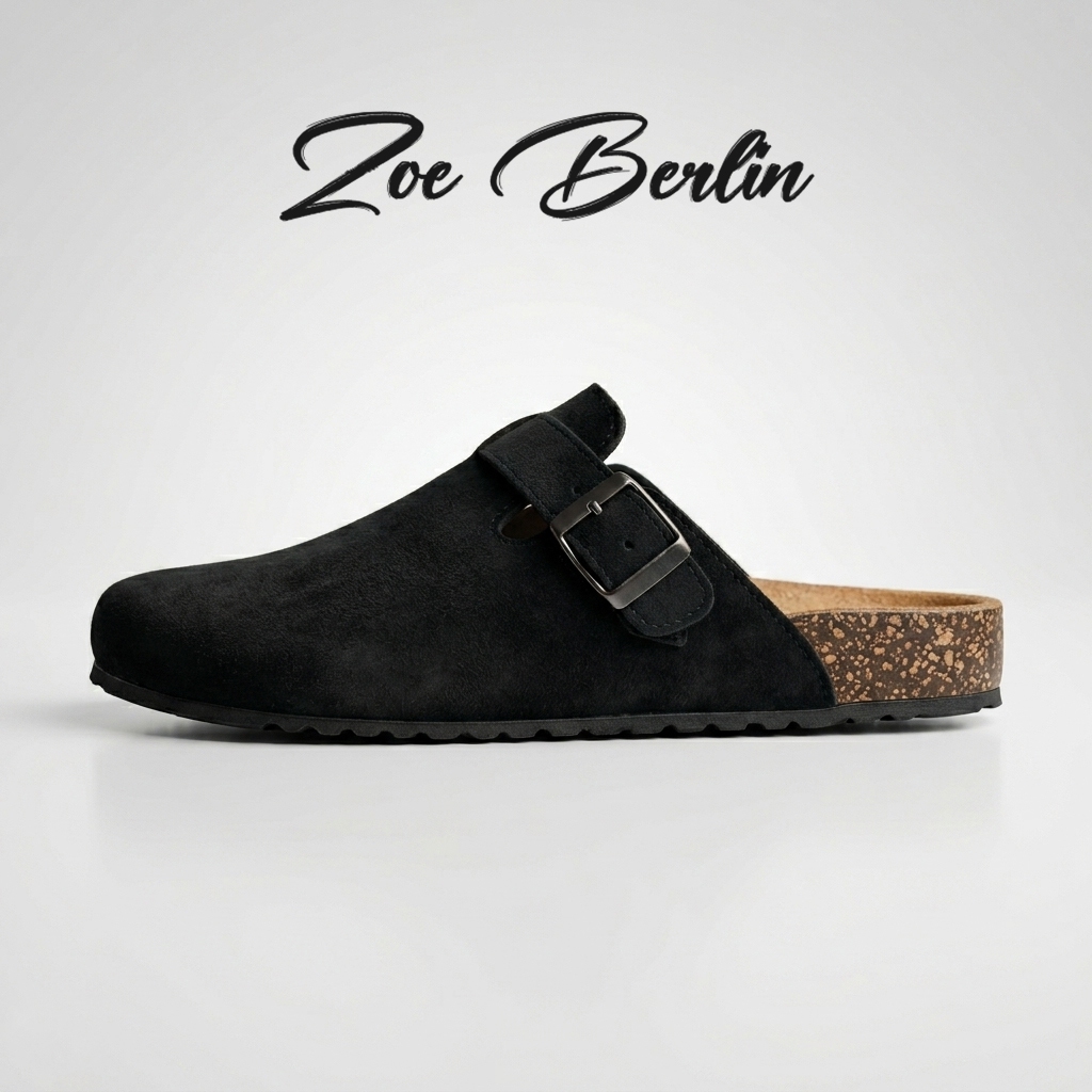 Basic Mules Black Suede Series Zoe Berlin - Sandal Pria Sendal Footbed Boston Puyuh Birken Slide