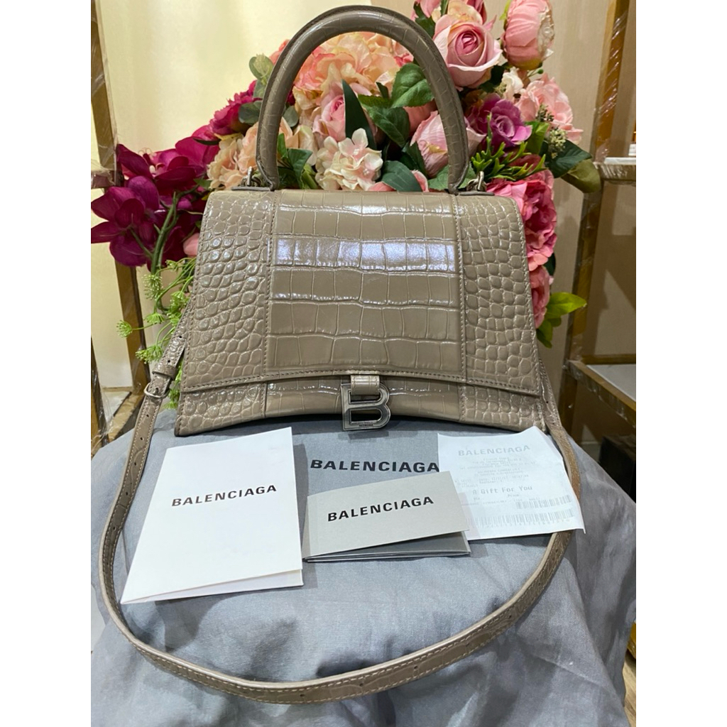 Balenciaga Hourglass top handle croco