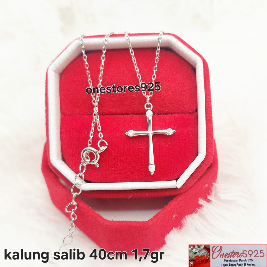 Kalung Salib mini kecil perak 925 lapis emas putih asli