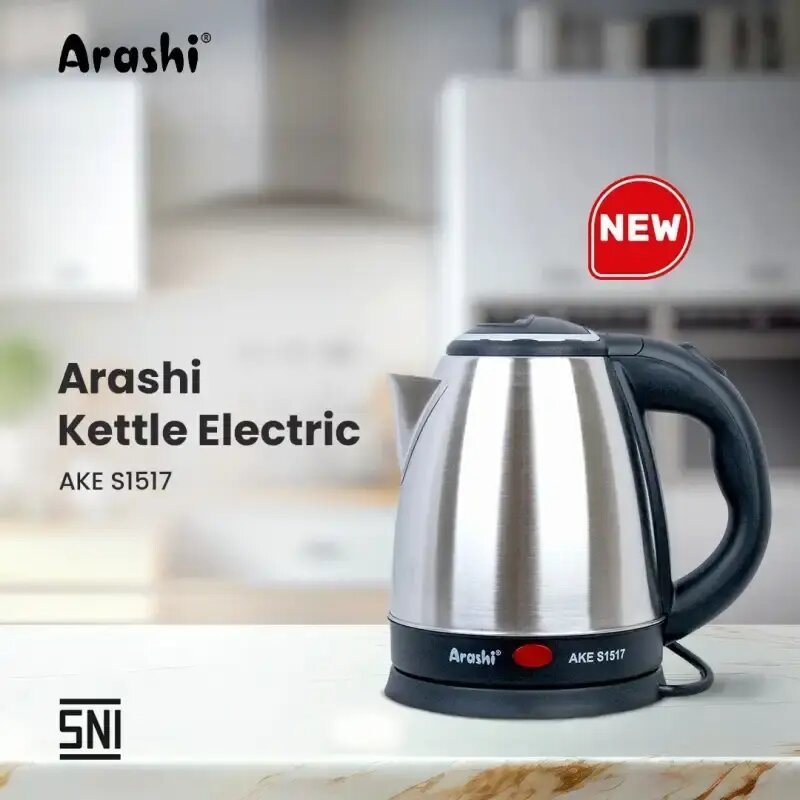 Arashi Kettle Listrik AKE S1517 1,5 Liter - Teko Pemanas Air Ceret Elektrik 350W Stainless Steel SNI