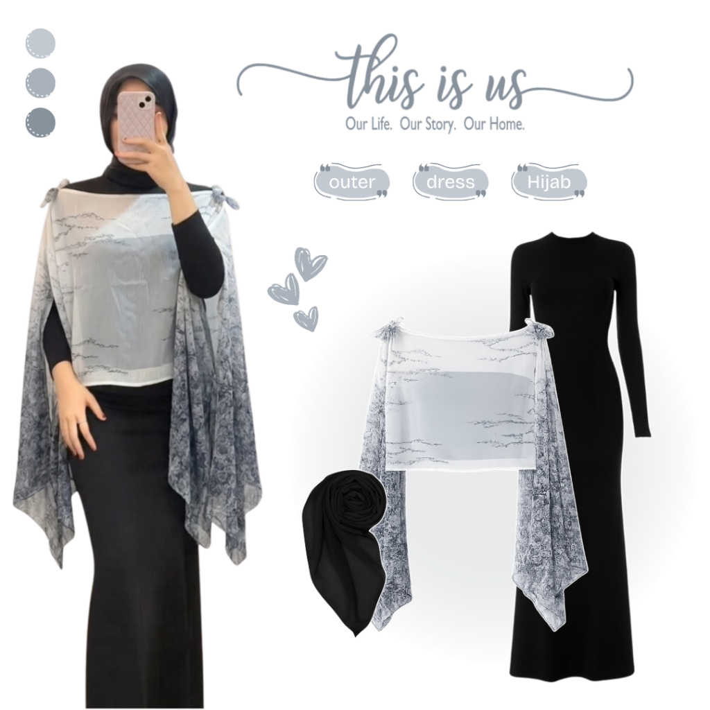 One Set Wanita | Outer Scarf + Inner Dress + Hijab Bella Square | Satu Set Outfit Cewek - VW50N