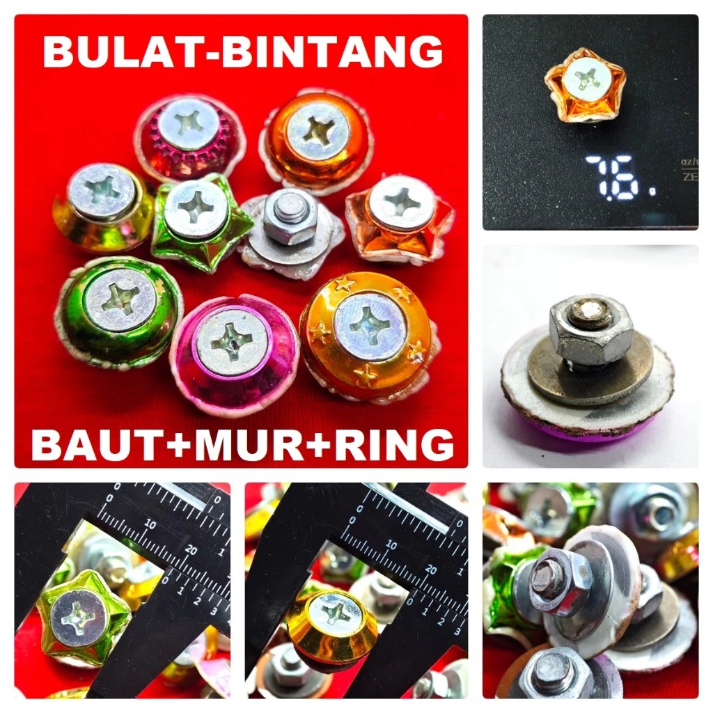 BAUT UNIVERSAL MONEL BULAT BINTANG plat nomor jalu stang warna warni mur ring assy universal variasi