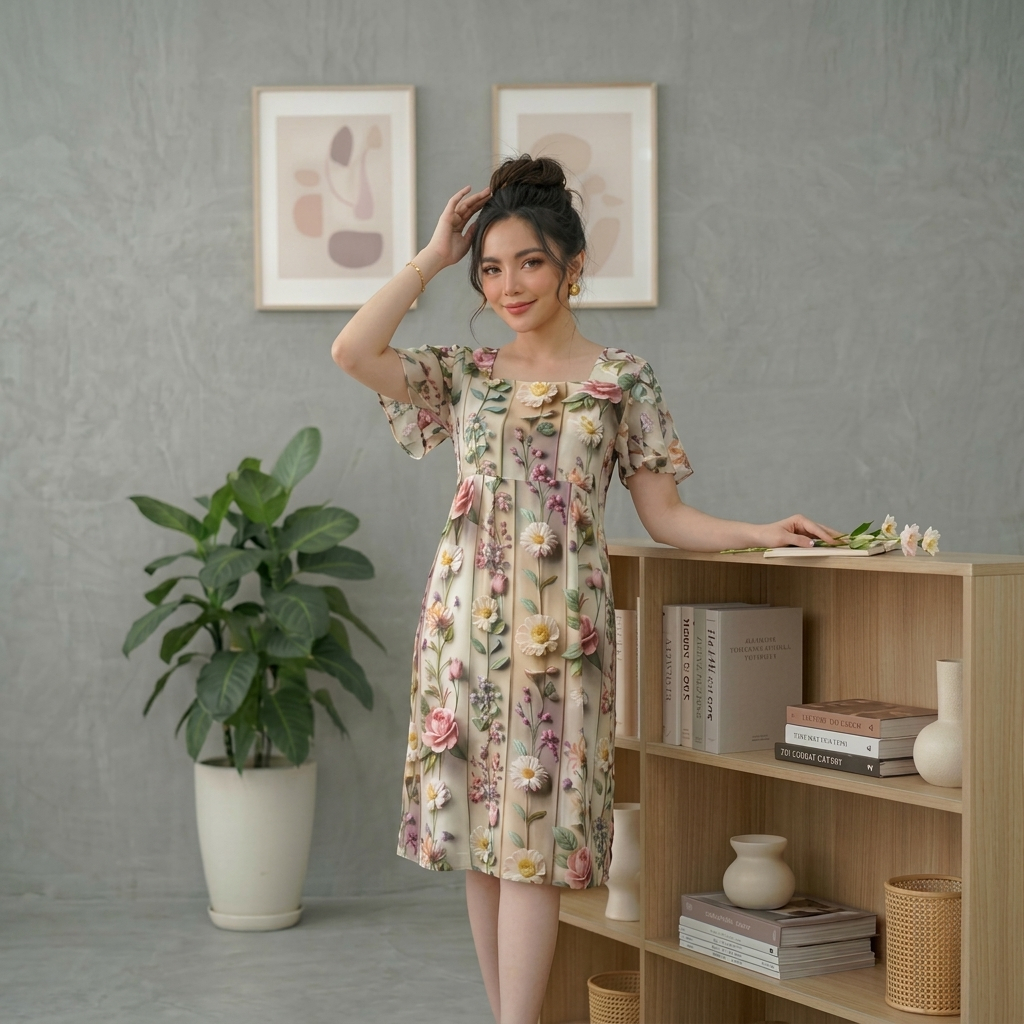 Daster Raisa Pendek Motif Bunga & Garis / Daster Kerut Dada Premium / Baju Tidur Wanita Adem Kekinia