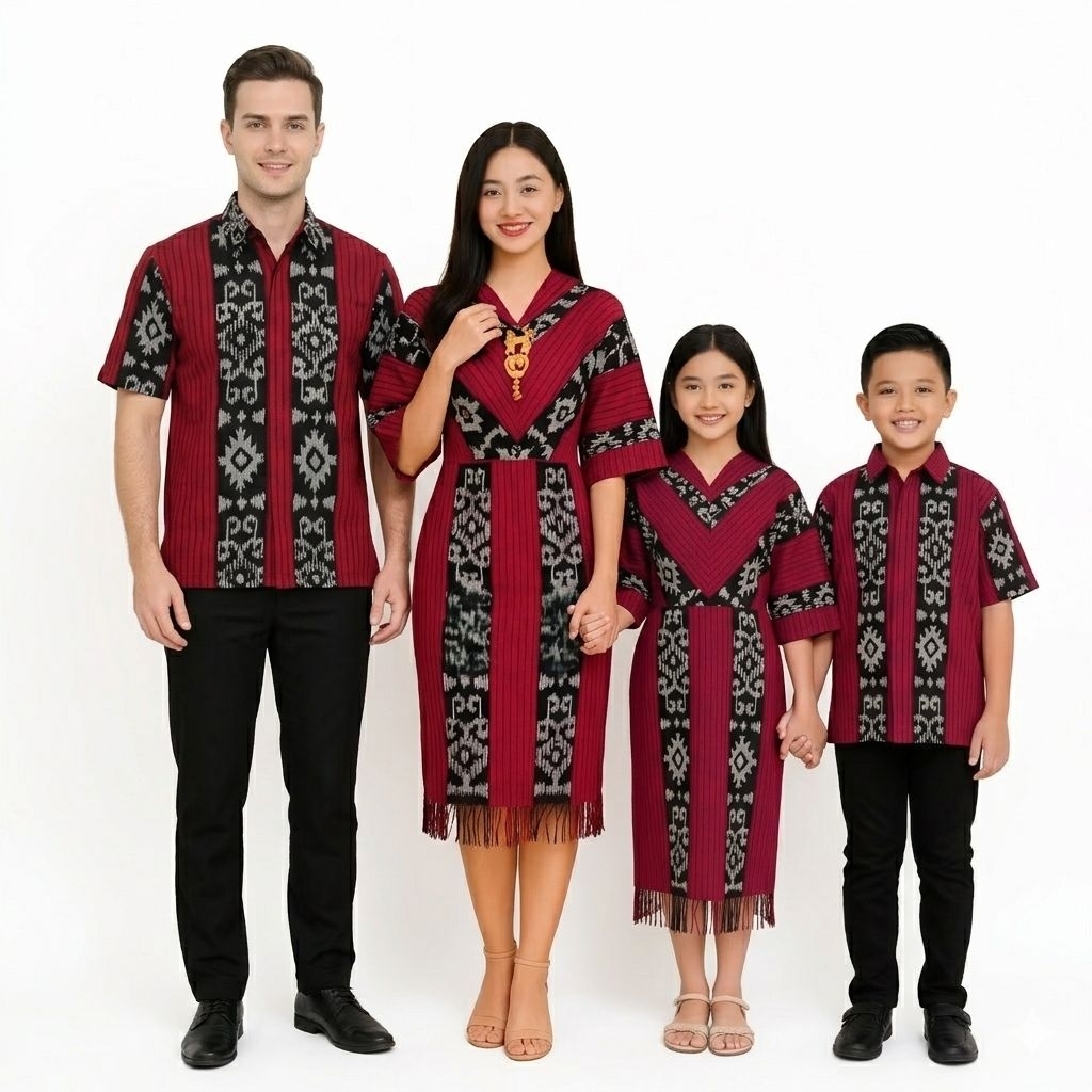 Set Tenun Keluarga Serambitan warna Merah dijual terpisah