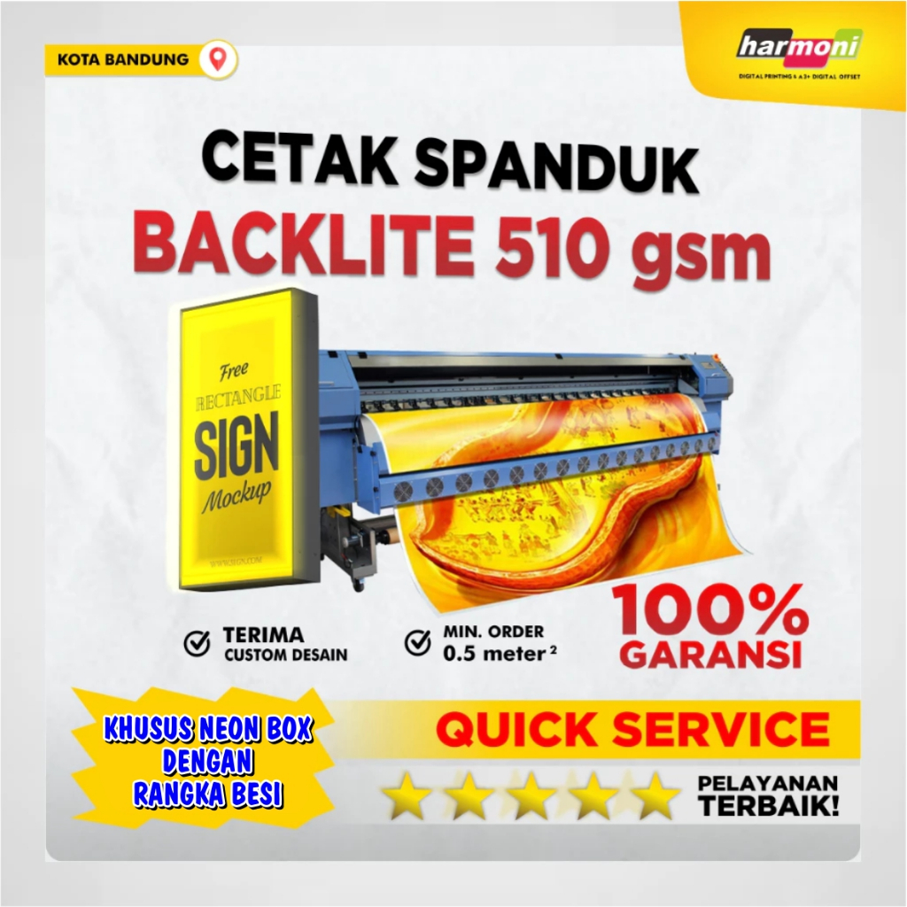 CETAK BACKLITE 510 gram OUTDOOR, BAHAN NEON BOX