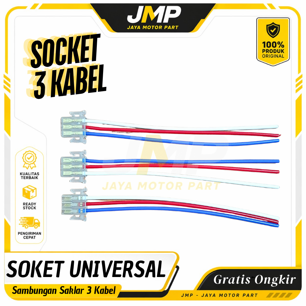 Socket Soket Kabel 3 Pin Tombol Dim Klakson Lampu Starter Motor