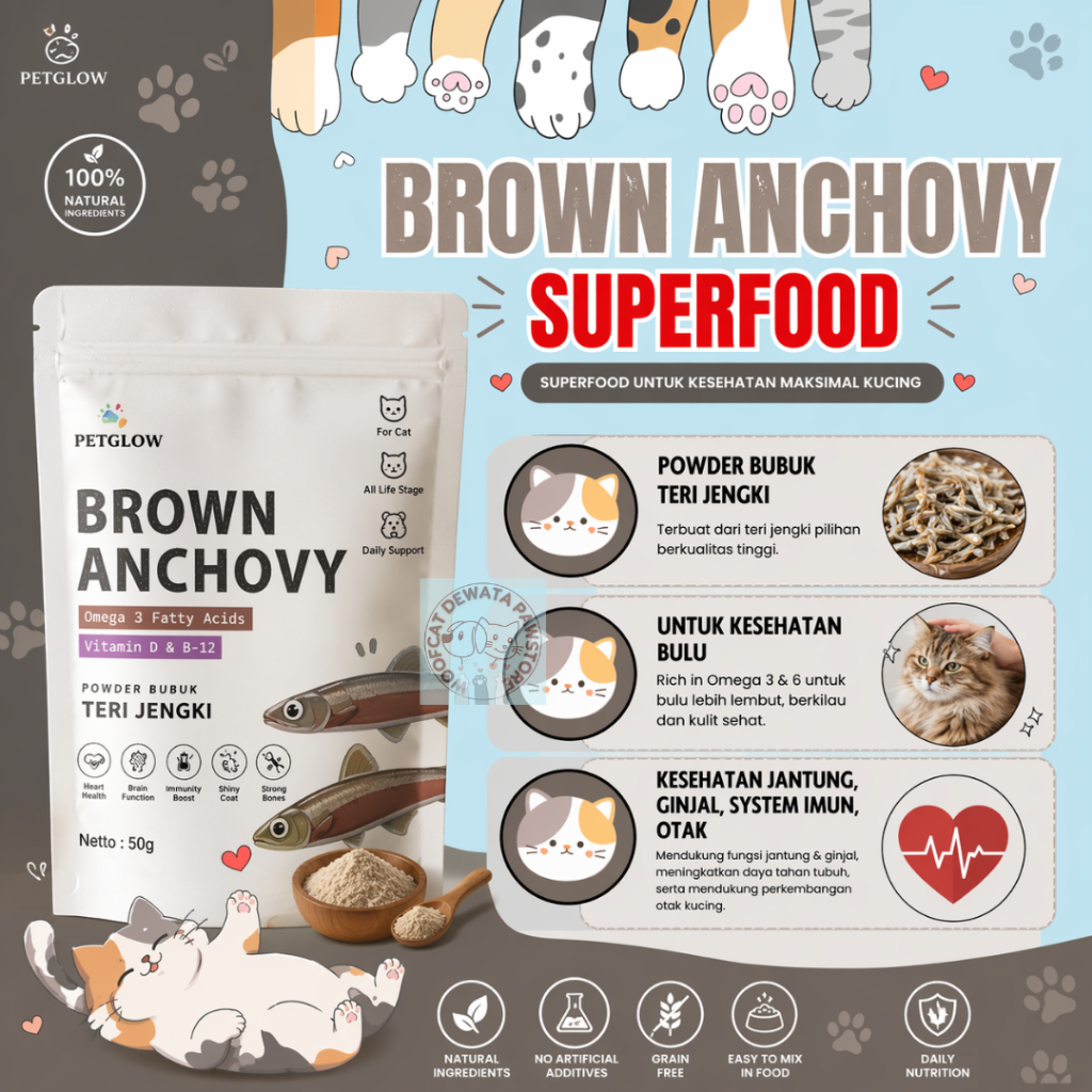 Petglow Superfood Brown Anchovy For Pet Food Powder Bubuk Teri Jengki Untuk Anjing Kucing Hamster Ik