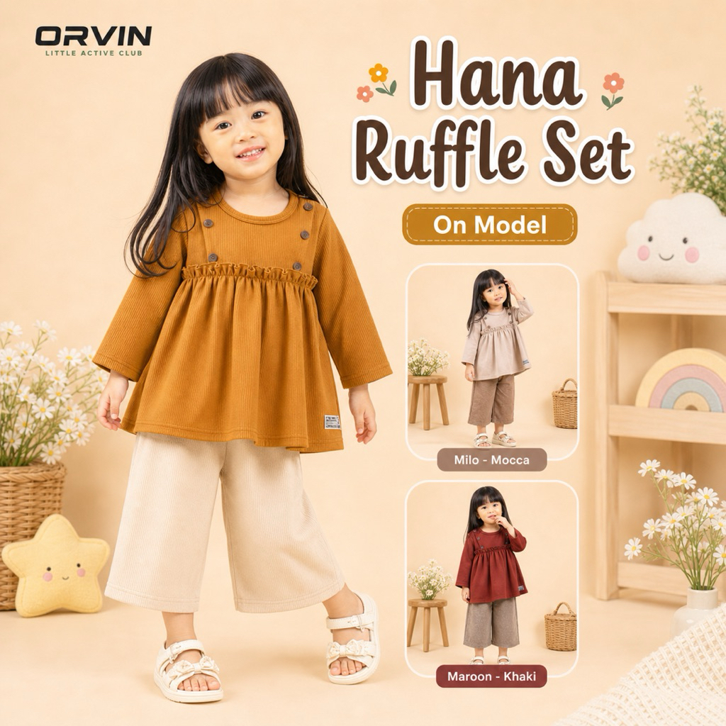 OrvinKids Hana Ruffle series Setelan Anak Balita Kulot Dress