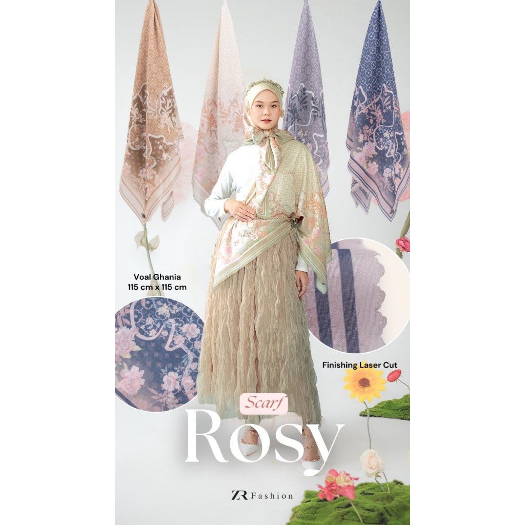 Jilbab Segi Empat Voal Premium Motif Rosy Cantik dan Elegan By ZR Fashion