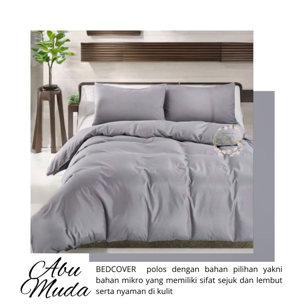 Bed Cover Set Sprei Abu Muda Polos Katun Ukuran 90x200 120x200 140x200 160x200 180x200 200x200