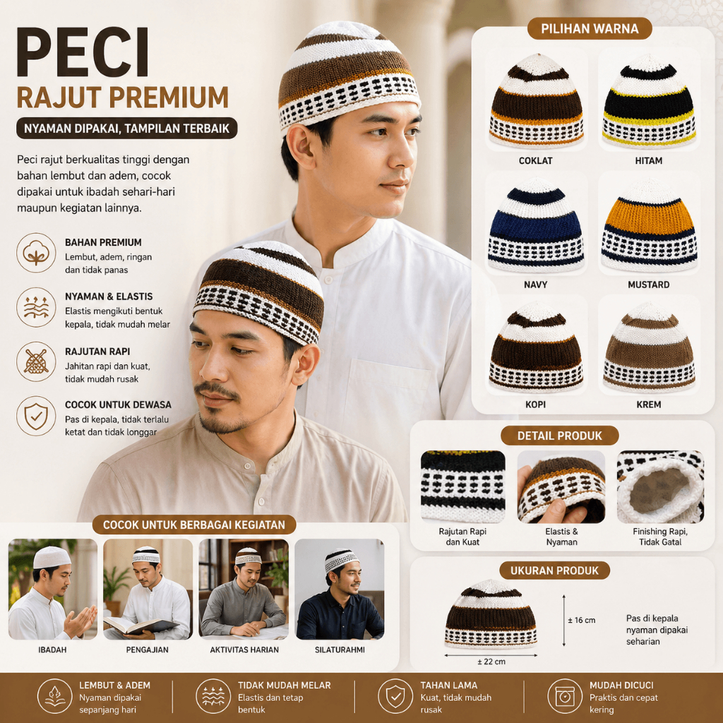 Peci Haji Murah Aneka Warna - Peci Dewasa Rajut - Oleh Oleh Peci Rajut - Peci Kain Bisa Dilipat Di S