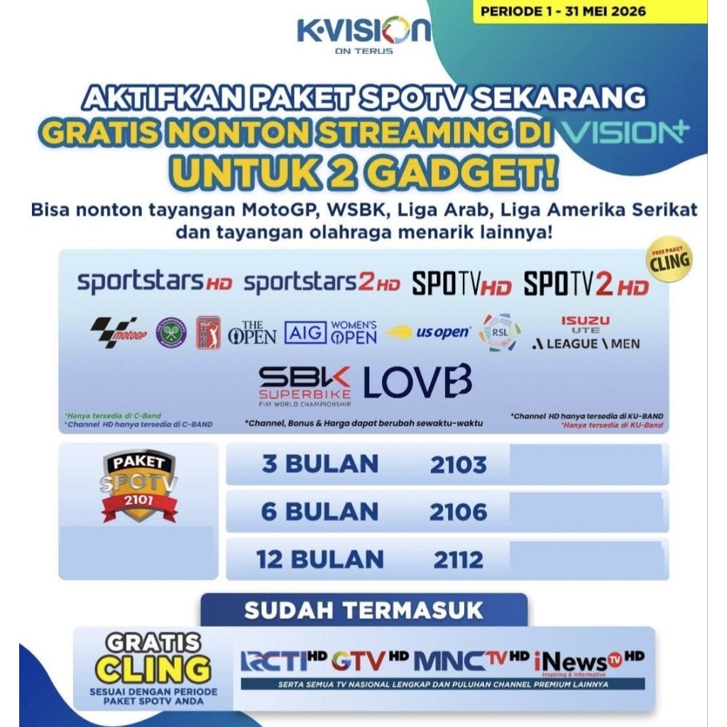 Voucher Paket Kvision SPOTV 2106 K-Vision 180 Hari