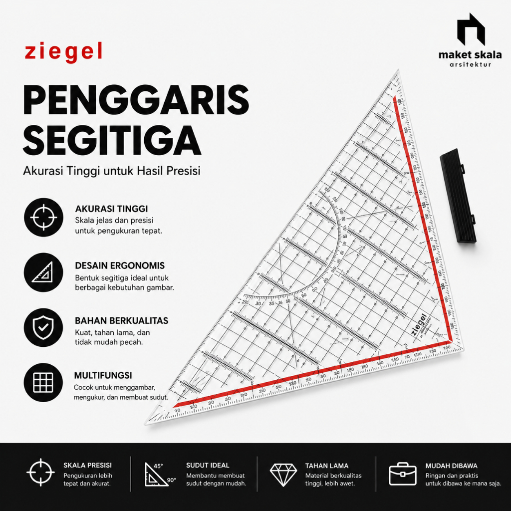 Mistar Penggaris Segitiga Pegangan Ziegel Ruler Template Triangle 32 cm