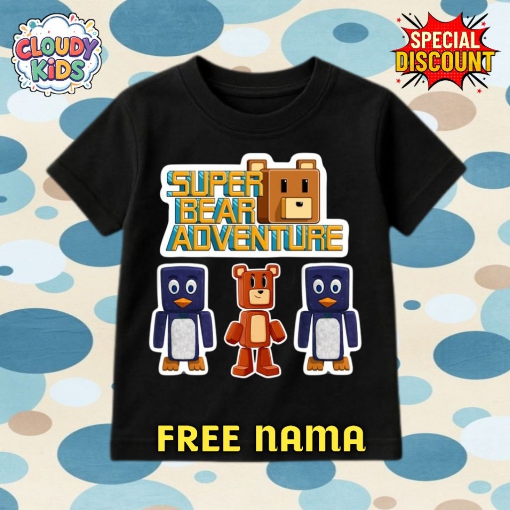 Thsirt Anak Kaos Anak Lucu Kekinian Laki Laki Perempuan 3-12 thn Motif Super Bear Adventure Gratis N