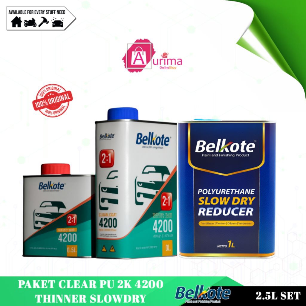 PAKET CLEAR COAT PU 2K 4200 SLOWDRY BELKOTE - CAT VERNIS CAT FINISHING TAHAN GORES ANTI UV 2,5 L LIT