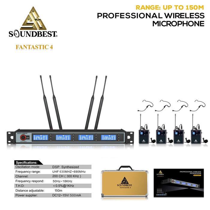 Mic Wireless Soundbest Fantastic 4 - 4 Mic Clip On Headset Original