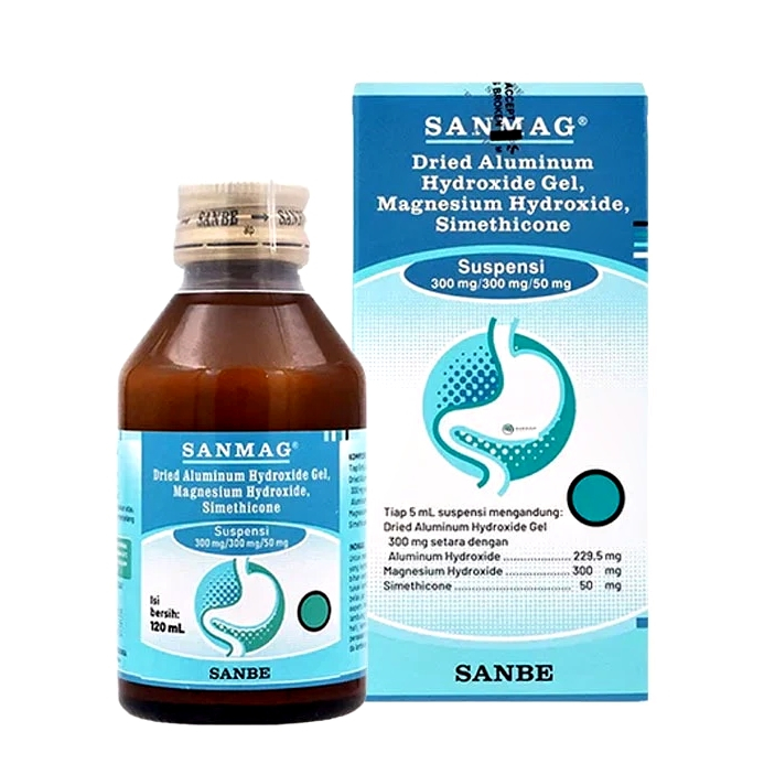 Sanmag Sirup 120 ML- Syrup ORIGINAL Obat Antasida Meredakan Asam Lambung, Maag, Perut Kembung, Sakit